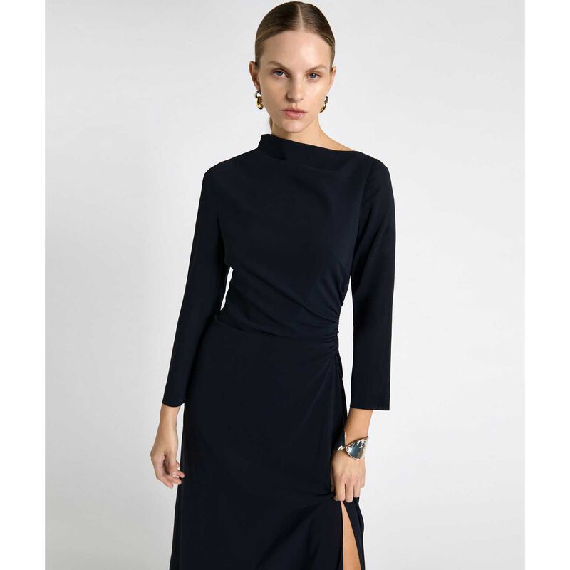 Cue Ink Soft Viscose Draped Long Sleeve Dress image number 3